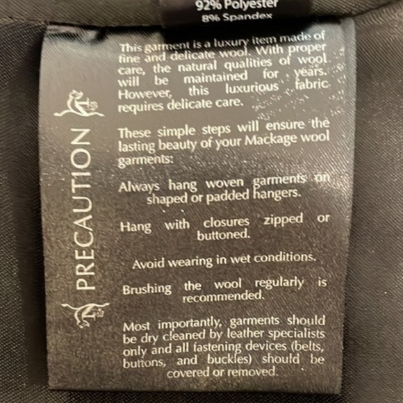 Mackage Odilia Black Wool & leather moto Jacket w/ removable hood XS EUC - Picture 16 of 16